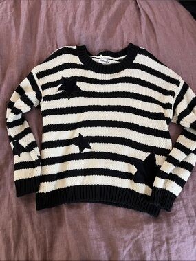 Splendid Black & White Striped Star Sweater